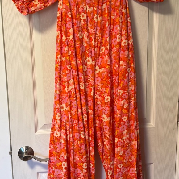 Pink Orange Flower Jumpsuiit w Pockets - Picture 3 of 4